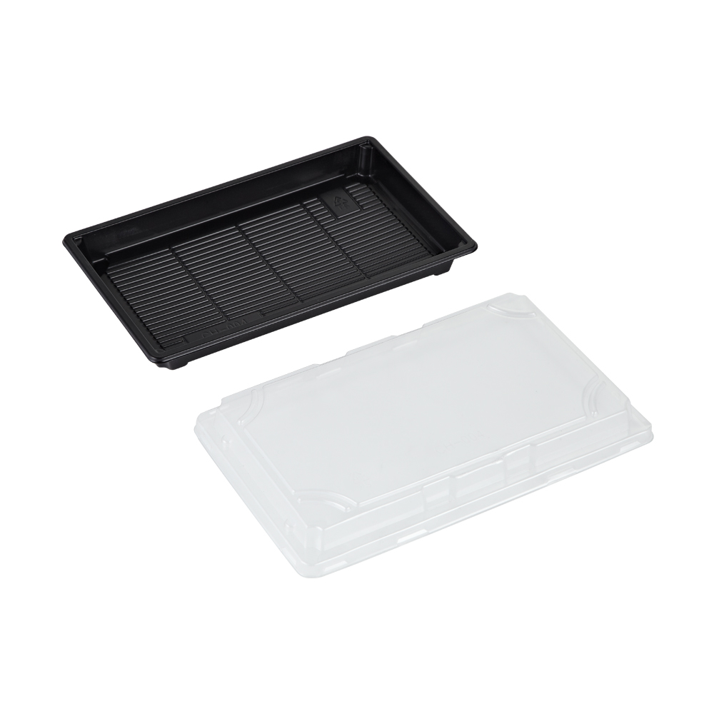 Sushi bakke med låg 600ml PS 240x150x40mm sort/transparent