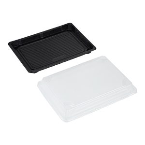 Sushi bakke, m/låg, 800ml, PS, 260x190x40 mm, sort/transparent CH5