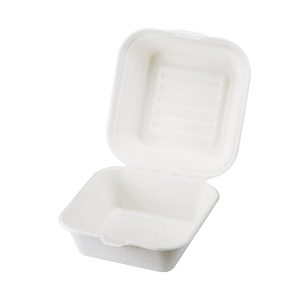 Bagasse burgerboks med hængslet låg, 152x150x42/82 mm
