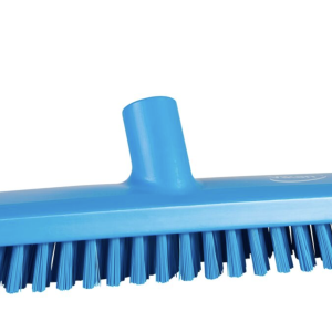 Gulvskrubbe med vandgennemløb, Vikan, blå, 29 cm, meget stive børstehår