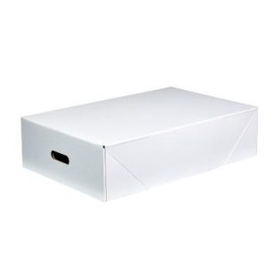 Kødkasse låg massiv pap 25kg FSC 585x385x170mm hvid/brun m/håndtag