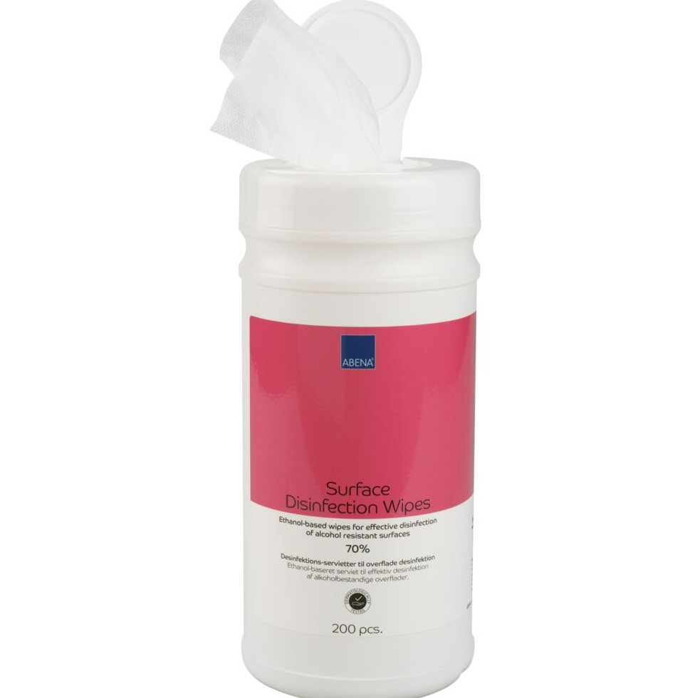 Overfladedesinfektion servietter, 20x20cm, 70% ethanol, dispenserbox med 200 servietter, 6 Stk/krt
