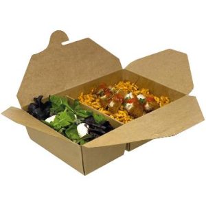 Boks, 2-rum, 230/200x155/140x65 mm, 1430 ml, 510/920 ml, karton, PE, brun - 200 stk/krt