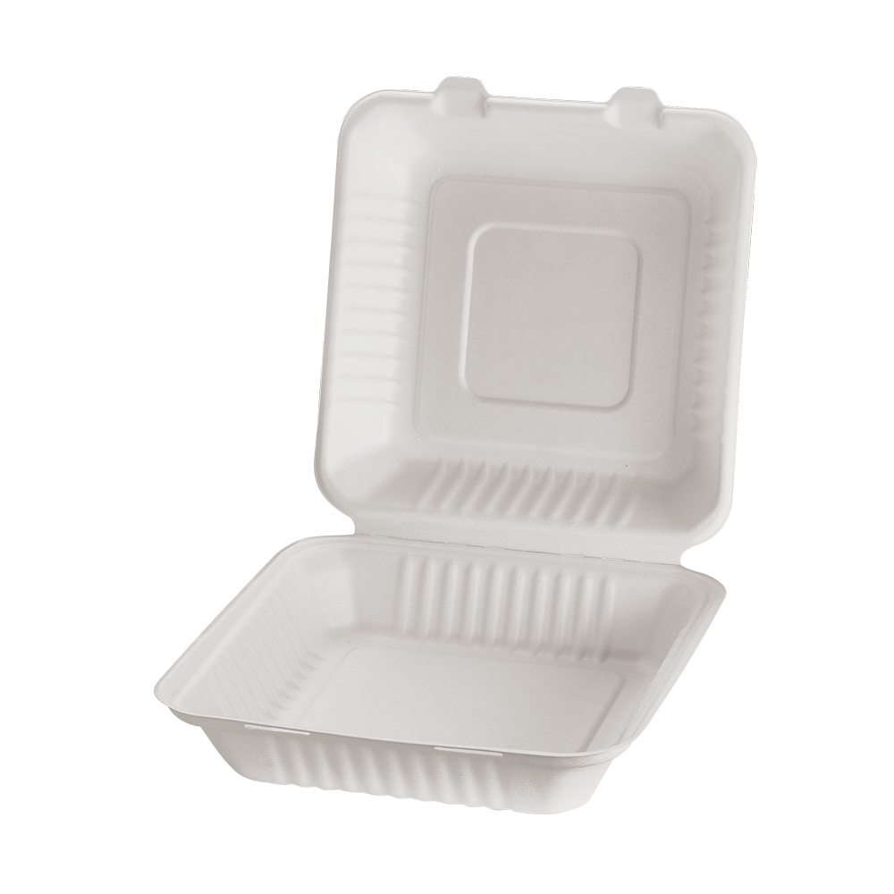 Bagasse hængslet låg, 1 rum, 230x232x79mm