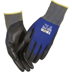 Fingerdyppet PU handske, THOR Extra Light, 7, blå, polyester/PA, ribkant