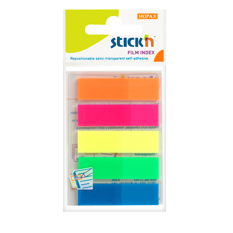 Indeksfaner Stick'N PP 5 ass. neon farver 45x12mm
