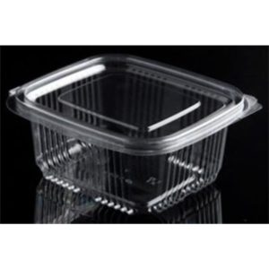 Plastbæger, 375 ml, 85x97x53 mm, firkantet hængslet låg RPET klar