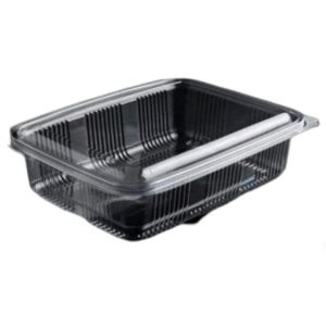Plastbæger 1250 ml 140x195x60 mm firkantet hængslet låg RPET Klar 4 ps