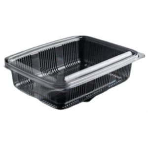 Plastbæger 1500 ml 140x195x70 mm firkantet hængslet låg RPET Klar