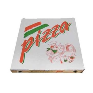 Pizzaæske, 40x40x3, hvid, m/ 'Pizza' logo