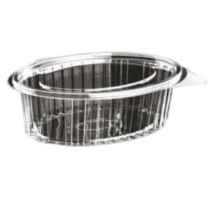 Plastbæger 500 ml klar oval/hæ.låg