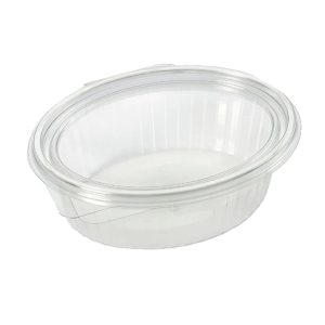 Salatbakke m/hængslet låg, 250 ml, oval, RPET