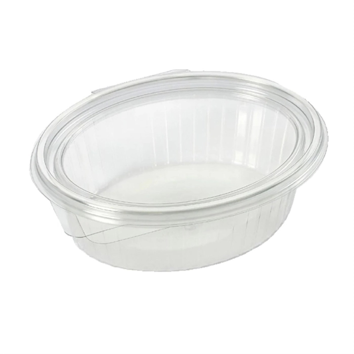 Salatbakke m/hængslet låg, 250 ml, oval, RPET