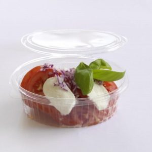 Salatbakke, 500 ml, 167x131x56 mm, oval hængslet låg, RPET, Klar